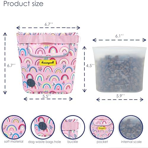 Raisingwell Dog Treat Pouch for Pet Walking and Training with Clicker 2 Cup Silicone Bag Small Fanny Pack Holder for Puppy Snack Dispenser Kit for Leash and Outdoor Use (Rainbow) - Image 2