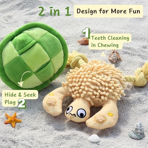 Interactive Dog Toys, Durable Chew Squeaky Tug of War Toys for Large Medium Small Dogs, Snuffle Puppy Toy for Teeth Cleaning, 2 in 1 Puzzle Toy, Birthday Gift -Turtle - Image 2
