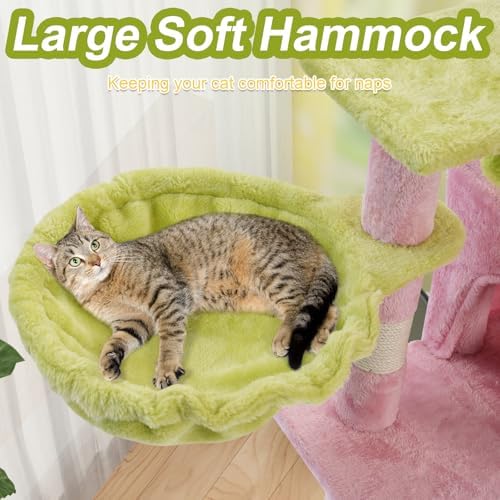 Cat Tree Tower with Hammock,40" Cat Trees for Indoor Cats Large Adult(Pink) - Image 7