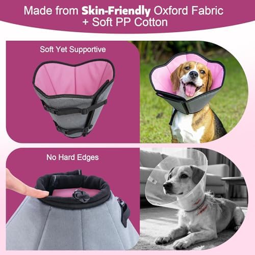 Soft Dog Cone Collar After Surgery: Long Alternative Comfortable Comfy Fabric Recovery Shame Elizabethan Stop Licking Small Medium Large Dogs (Pink, M) - Image 2