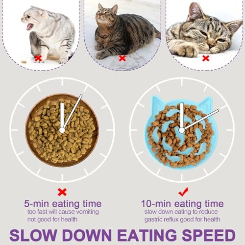 Silicone Cat Slow Feeder, Elevated Slow Feeder Bowl Tilt Design, Suitable for Dry and Wet Food, Adjustable Angle, Cat Food Puzzle with Suction Cup(Blue) - Image 5