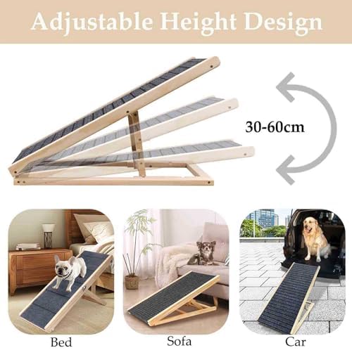 Folding Dog Ramp for Bed, Couch & Car，17" Adjustable Pet Ramp with Non-Slip Rubber Mat, 5-Level Height Adjustments, Portable Ramp for Small, Large & Senior Dogs or Cats，Easy Storage - Image 3