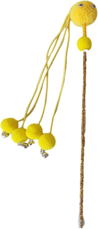 Cute Tassels Teaser Wand Toy with Pompoms&Small Bells Teaser Wand Interactive Toy Chasing Wand Toy Candy Color Interactive Toy for Indoor Cats Interactive Toy for Boring Indoor Adult
