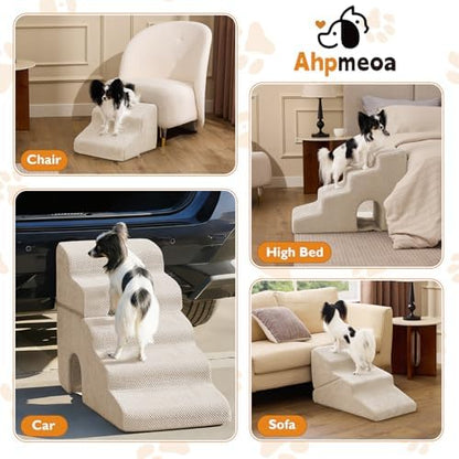 Ahpmeoa Dog Stairs for Bed 19.5’’ H, 4-Step Dog Steps for High Bed, Beige - Image 6