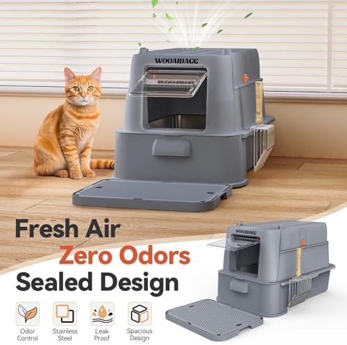 Wooaidagg Enclosed Stainless Steel Cat Litter Box with Odor Control, Modular Design with Drawer and Flip Door, Easy to Clean and Wash,Non-Stick Interior,Extra Large Size Fits All Cats(Dark Grey) - Image 4