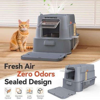 Wooaidagg Enclosed Stainless Steel Cat Litter Box with Odor Control, Modular Design with Drawer and Flip Door, Easy to Clean and Wash,Non-Stick Interior,Extra Large Size Fits All Cats(Dark Grey) - Image 4