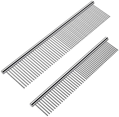 Cafhelp 2 Pack Dog Combs with Rounded Ends Stainless Steel Teeth, Cat Comb for Removing Tangles and Knots, Professional Grooming Tool for Long and Short Haired Dog, Cat and other pets, 6.3IN/7.4IN by Cafhelp