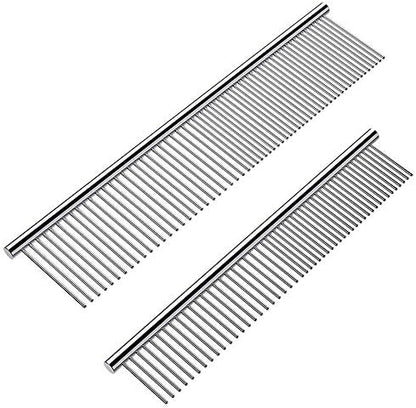 Cafhelp 2 Pack Dog Combs with Rounded Ends Stainless Steel Teeth, Cat Comb for Removing Tangles and Knots, Professional Grooming Tool for Long and Short Haired Dog, Cat and other pets, 6.3IN/7.4IN by Cafhelp