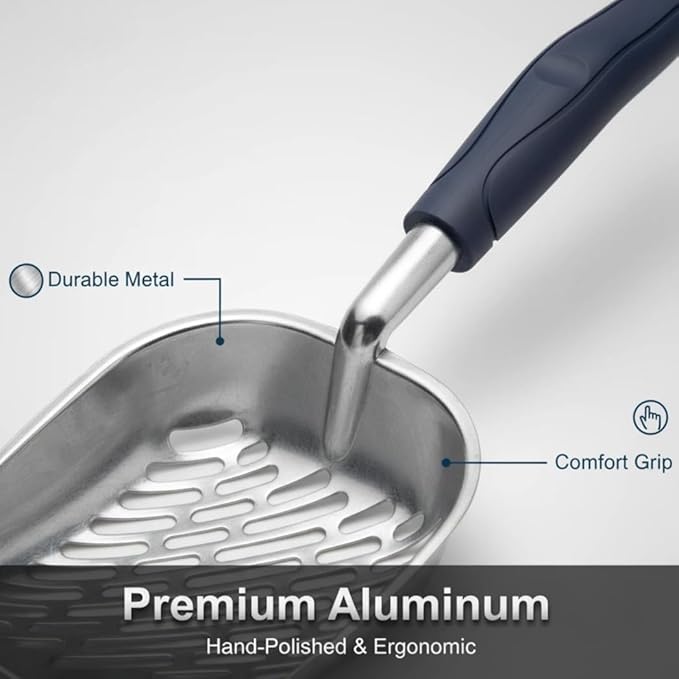 Heavy-Duty Metal Cat Litter Scoop with Holder, Aluminum Cats Litter Scooper Captures All Clumps, Kitty Metal Scooper and Holder (White)