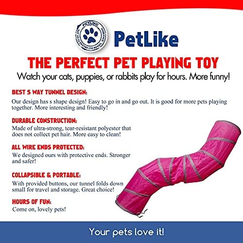 PetLike S Way Cat Tunnel Collapsible Pop-up Pet Tube Hideaway Play Toy with Ball (S-Way, Rose Red) - Image 4