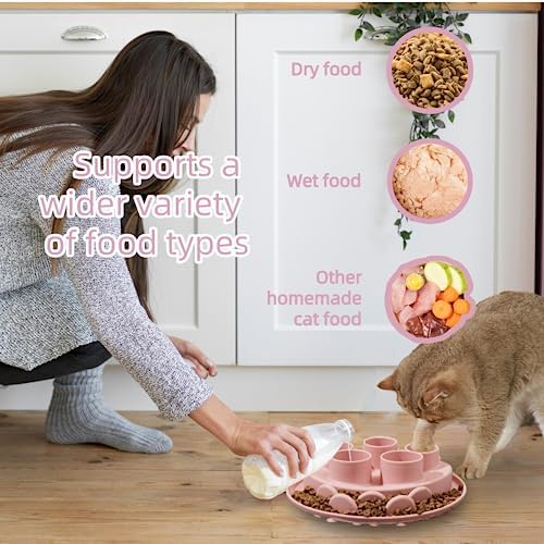 Puzzle Feeder Mat, Slow Feeder for Good Cat Eating Habits, Interactive Cat Toys, Pink - Image 3