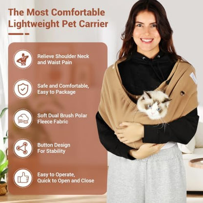 Dog Carrier Sling,Indoor Comfort Adjustable Cat Sling Carrier,with Front Pocket and Seat Belt Dog Carriers for Small Dogs Machine Washable,Suitable for Family Outdoor Use (Medium, Khaki) - Image 2