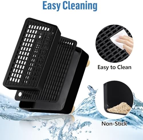 Extra Large 2 Steps Cat Litter Box Step Ramp, Cat Litter Catcher Mat with Wooden Feet, Filter Function, Cat's Pedal Stool for Self-Cleaning Litter, Suitable Kitten & Elderly Cats (Black) - Image 5