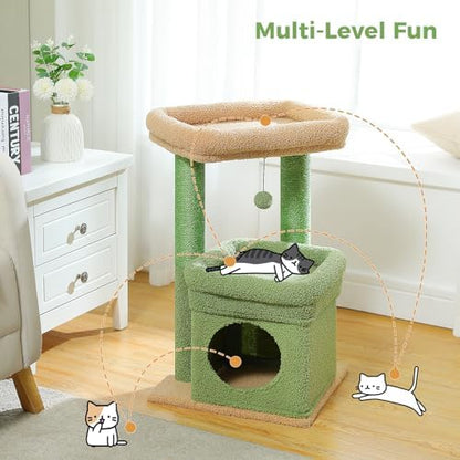 PEQULTI Small Cat Tree Tower for Indoor Cats, Sisal Post & Cozy Condo Green - Image 6