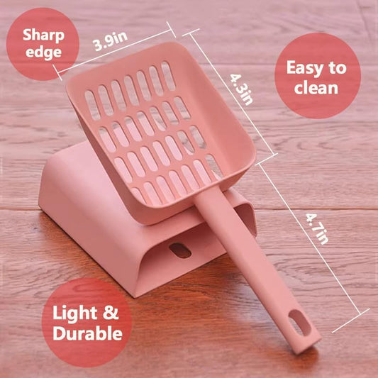 2 in 1 Cat Litter Scoop with Holder Stand Cat Stuff Cat Scooper for Litter Box Cat Accessories Cat Supplies Kitty Pink - Image 2