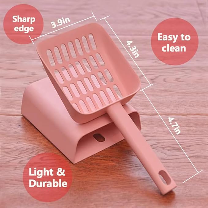 2 in 1 Cat Litter Scoop with Holder Stand Cat Stuff Cat Scooper for Litter Box Cat Accessories Cat Supplies Kitty Pink