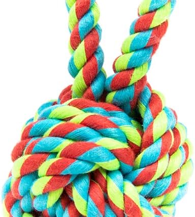 Woof & Whiskers Ball Rope Knot Loop Dog Puppy Pet Chew Toy for Pulling Fetching Tossing Playtime Small Medium Large Dogs