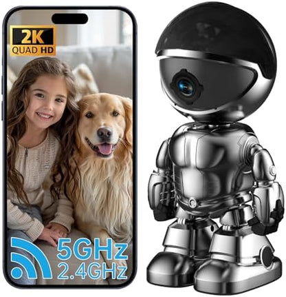 Chpuss Indoor Camera Robot, 2k 5g/2.4ghz WiFi Pet Robot Cam with Phone App EseeCloud, 360 PTZ Nanny Cam Dog Cam with Audio/Video, Spy Camera 2-Way Audio Motion Tracking 7/24 Night Vision by Unknown