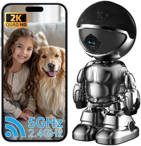 Chpuss Indoor Camera Robot, 2k 5g/2.4ghz WiFi Pet Robot Cam with Phone App EseeCloud, 360 PTZ Nanny Cam Dog Cam with Audio/Video, Spy Camera 2-Way Audio Motion Tracking 7/24 Night Vision by Unknown