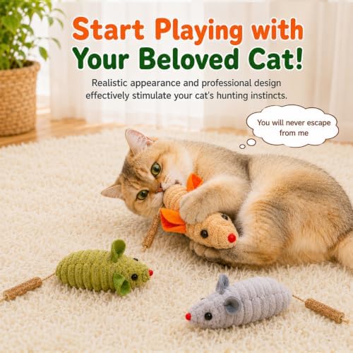 Cat Mouse Toy, 3-Piece Set of Catnip Mice, Interactive Cat Toy for Kittens - Image 6