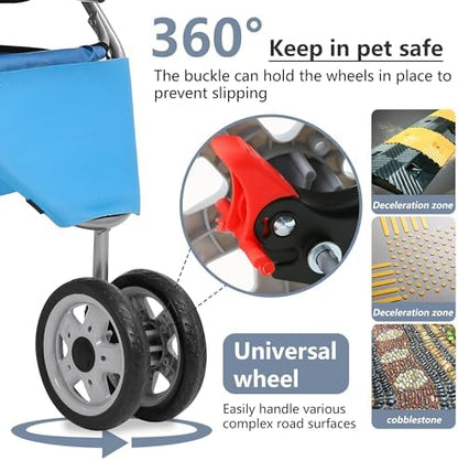 FDW | 3-Wheel Foldable Pet Stroller | Blue | Lightweight & Portable - Image 5