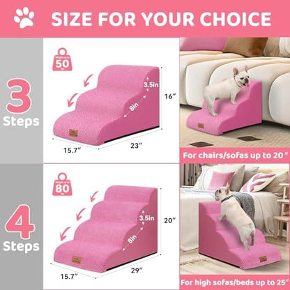 Zerbuger Dog Ramp and Stairs for Bed, Pink 4 Steps 20" H, Nonslip Cover - Image 7