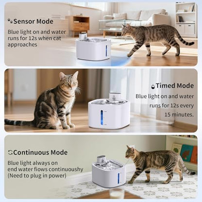 Cat Water Fountain Wireless: 118oz/3.5L Battery Operated Pet Water Fountain for Cats Indoor with Motion Sensor, Quiet Automatic Fountain with Stainless Steel Tray(8Filters) - Image 2