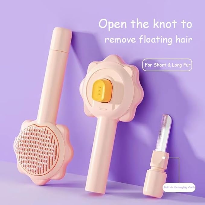 Cat Brushes for Indoor Cats,2 in 1 Self-Cleaning Slicker Brush with Open Knot for Long & Short Haried Cats,Kitten,Puppy and Large Dogs, Pink