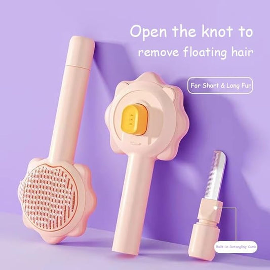 Cat Brushes for Indoor Cats,2 in 1 Self-Cleaning Slicker Brush with Open Knot for Long & Short Haried Cats,Kitten,Puppy and Large Dogs, Pink