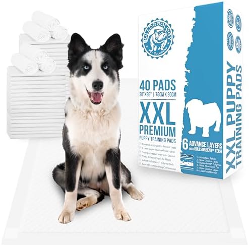 Bulldogology Premium XXL Puppy Pads with Adhesive Tabs - Dog Pads Extra Large (30x36) - Leak Proof Dog Pee Pads Extra Large - Ultra Absorbing Extra Large Puppy Pads (40-Count, White) by BulldogologyPetSolutions