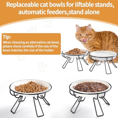 Presents The Ultimate Cat Dining Set: 5.9 inch Ceramic Water Bowl and Whisker-Friendly and Anti-Vomiting Plates.Elevated Bowl, Raised Ceramic Dish with Metal Stand - Image 6