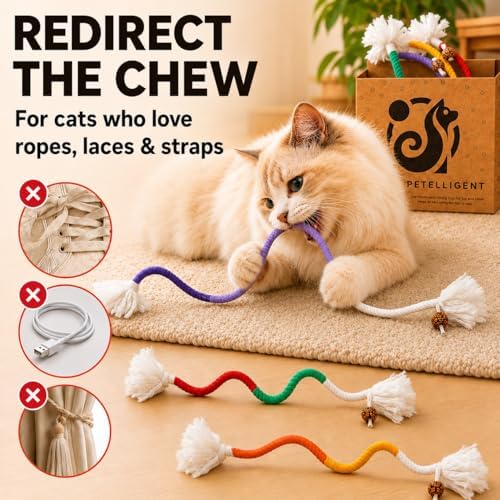 Bent Cat Rope Toy, Pet Chew Toys, Interactive Tease Toys for Cats and Kittens, Bite-Proof Playthings, Cotton Rope Kitten Toys Dental Care Stress Relief Pet Supplies (Extra Large 3 Pack) - Image 5