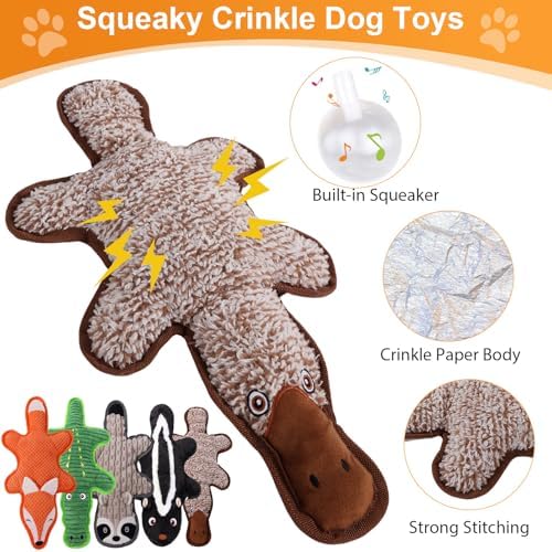 5 Pack No Stuffing Squeaky Dog Toys for Large Dogs - Interactive Durable Plush Chew Toy with Crinkle Paper, Safe Pet Toy for Small to Large Breed, Ideal for Puppy Gifts & Tug of War Toys - Image 2
