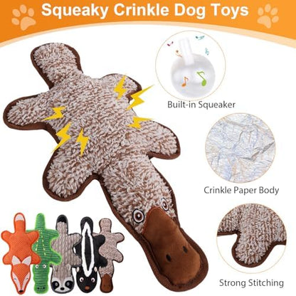 5 Pack No Stuffing Squeaky Dog Toys for Large Dogs - Interactive Durable Plush Chew Toy with Crinkle Paper, Safe Pet Toy for Small to Large Breed, Ideal for Puppy Gifts & Tug of War Toys - Image 2
