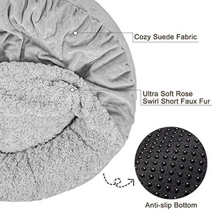 JOEJOY Dog Beds for Small Medium Dogs, Cozy Cuddler Luxury Puppy Pet Bed with Blanket Attached, Donut Round Calming Anti-Anxiety Dog Burrow Cave Bed - Anti-Slip Bottom and Machine Washable 26 inch - Image 4