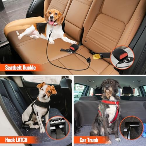 Dog Seat Belt for Car,2 Pcs Chew Proof Dog Car Seat Belt,Dog Seatbelt Harness with Elastic Bungee Buffer,Supports All Cars,Car Harness for Dogs Safety Seat Belt,Car Seatbelt for Large Dogs Chewer - Image 6