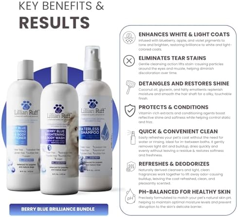 Lillian Ruff PRO Formula Berry Blue Brilliance Bundle - Ultimate Tear Stain & Odor Eliminator Set, Includes Berry Blue Shampoo, Conditioner & Waterless Shampoo, Hydrate, Soften & Detangle, USA Made - Image 3