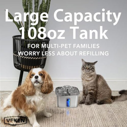 Veken Innovation Award Winner Stainless Steel Cat Water Fountain, 108oz - Image 4