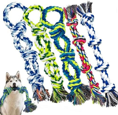 Rocfish [5 Pack] Dog Rope Toys for Aggressive Chewers, Nearly Indestructible Tug of War Toys for Large & Medium Dogs, 100% Cotton, Teeth Cleaning Chew Rope, Heavy Duty Tug of War Dog Toy for Boredom by Unknown