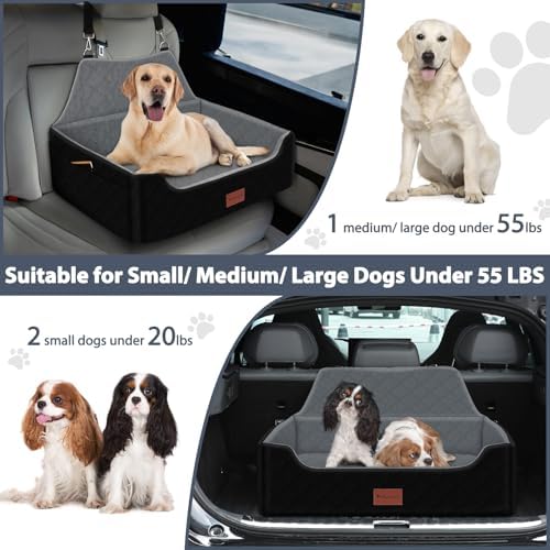 Dog Car Seat for Medium Large Dogs Under 55lbs, Detachable and Washable Dog Booster Seats with Thick Cushion, Pet Travel Bed for Car with Storage Pockets and 2 Safety Belts - Image 3