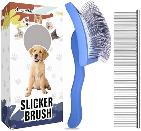 2PCS Slicker Brush for Dogs & Pet Comb, Dog Grooming Brush, Large by Anrundar