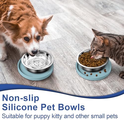 Arespark Pet Silicone Food Mat, 6in x 6in Set of 4 Nonslip Waterproof Feeding Bowl Mat with Raised Edges for Food and Water Prevent Spills, Round Eating Tray for Dog Cat Puppy Kitten (Light Blue) - Image 2
