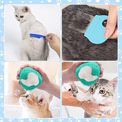 VCZONE 8 Pcs Cat Brush Grooming Kits, Pet Self Cleaning Kit with Pet Nail Clipper and File, Flea Comb, Pet Shampoo Bath Brush, Pet Shedding Brush, Silicone Toothbrush (Blue) - Image 3