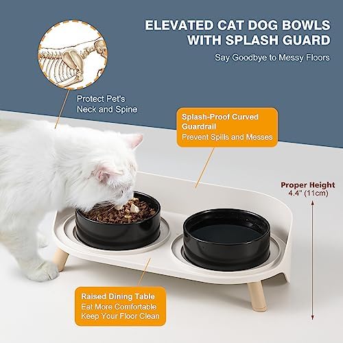 Raised Cat Food and Water Bowl Set - Elevated Ceramic Dishes with Non-Slip Stand and Splash Guard for Small Dogs - 2 x 320 ML (4.9 OZ) - Black - Image 6
