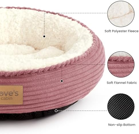 Love's cabin Round Donut Cat and Dog Cushion Bed, 20in Pet Bed for Cats or Small Dogs, Anti-Slip & Water-Resistant Bottom, Super Soft Durable Fabric Pet beds, Washable Luxury Bed Dusty Rose Stripe - Image 2