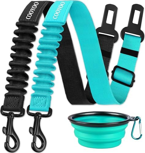 COOYOO Dog Seat Belt,3 Piece Set Retractable Dog Car Harness Adjustable for Vehicle Nylon Pet Safety Heavy Duty & Elastic by COOYOO