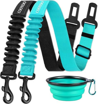 COOYOO Dog Seat Belt,3 Piece Set Retractable Dog Car Harness Adjustable for Vehicle Nylon Pet Safety Heavy Duty & Elastic by COOYOO