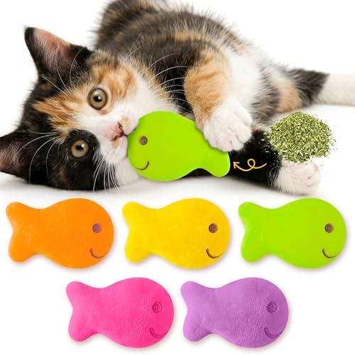 L1rabe Goldfish Cracker Catnip Toys for Cats, 5 Pcs Colorful Cat Chew Toys by L1rabe
