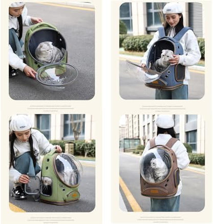 Cat Backpack Carrier, Breathable Cat Carrier Large Space Bubble Pet Backpack for Small Dog and Large cat up to 18lbs, Transparent & Foldable Pet Carrier for Travel Hiking (Blue) - Image 4
