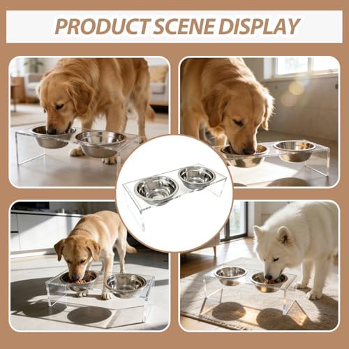 Acrylic&Stainless Steel Dog Bowls,Dog Cat Water Bowl,Acrylicdog Bowl Stands with 2 Removable Stainless Steel Bowls,Pet Feeder Comfortable Mealtime for Dogs & Cats - Image 6